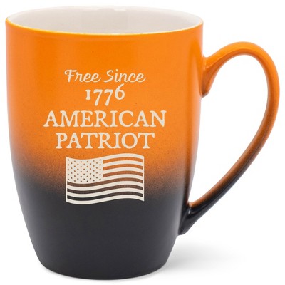 100 North United States of America 10 Ounce Orange and Black Two Toned Ombre, Comfortably Fits Your Hands, Ceramic Tea Coffee Cup Mug, Free Since 1776
