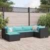 vidaXL Patio Lounge Set with Cushions Black Poly Rattan - Black and Blue 3x Corner 2x Middle Footrest - 2 of 4