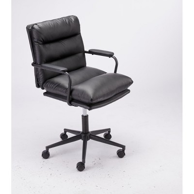 Vynxaria Black Leather Office Chair Mid Back Leather Desk Chair Modern Excutive Office Chair with Arms and Wheels for Home Office