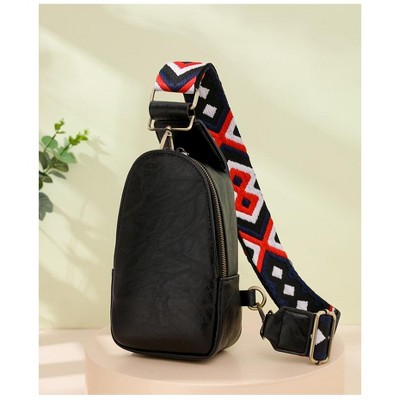 MaseiKar Women Chest Bag Sling Bag, Guitar Strap Small Crossbody PU Leather Satchel Daypack