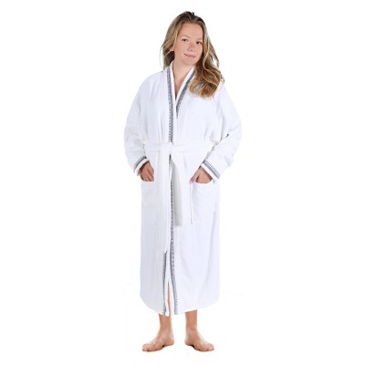 Unisex Small Charcoal-White Cotton Terry Cloth Bathrobe