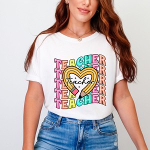 Simply Sage Market Teacher Pencil Heart Garment Dyed Tee - S - White - 1 of 4