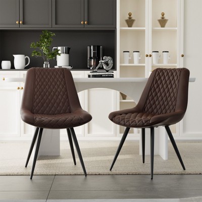 Sapphtopaz Modern Dining Chairs Set of 2 with Diamond Tufted Backrest PU Kitchen Chair with Metal Leg Sturdy Chair for Dining Room, Living Room