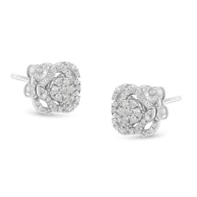 Haus of Brilliance Silver 1/2 cttw Round-cut Diamond Floral Cluster and Halo Stud Earring