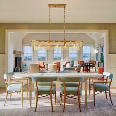 LLHZSY 39 3/4" Ceiling Chandelier With Light Green Round Glass 8-Lights Fixture for Dining Room