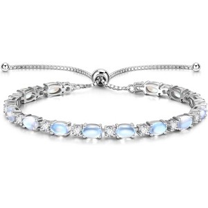 Sterling Silver Birthstone Tennis Bracelet, Bolo Adjustable Chain Fine Jewelry, Birthday Gift for Women Mom Wife - 1 of 4