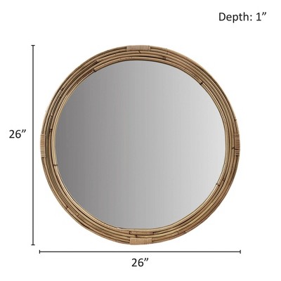 Natural Rattan Round Wall Mirror with Gold Finish