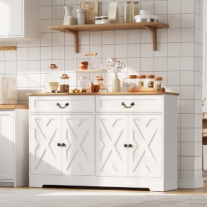 57 Inch Modern Farmhouse Sideboard Buffet Cabinet with 2 Drawers & Adjustable Shelves, Large Kitchen Storage Cabinet, Coffee Bar Organizer, White - 1 of 4