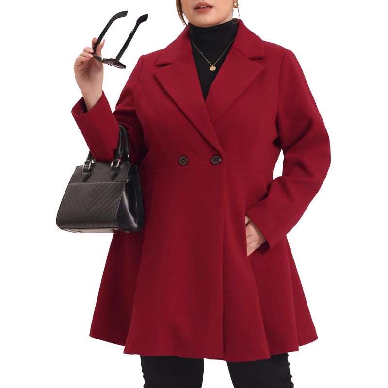 Agnes Orinda Women's Plus Size Elegant A Line Notched Lapel Double Breasted Pea Coats, 2 of 6