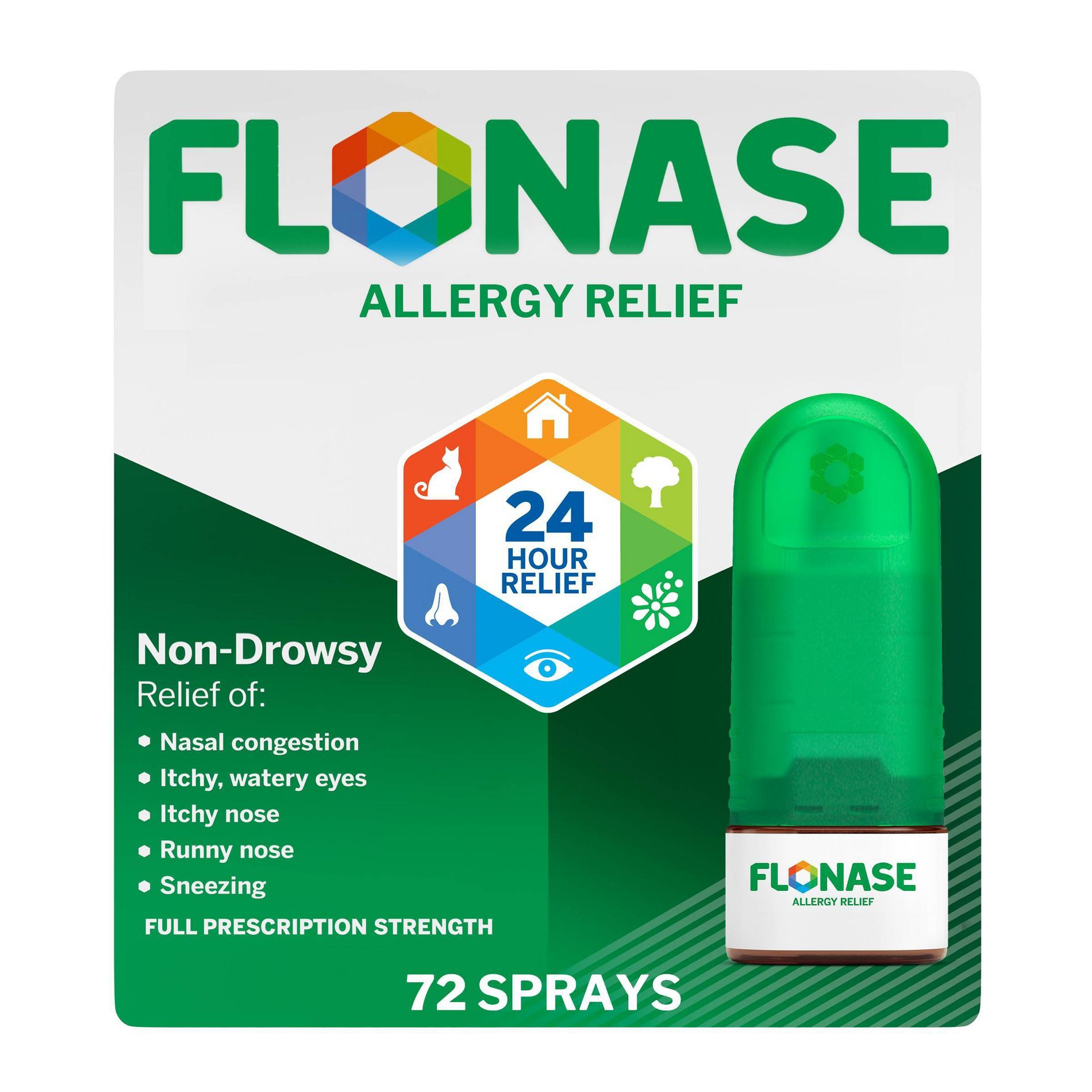Flonase Allergy Relief Fluticasone Nasal Spray- 24-Hour Non-Drowsy Allergy Medicine- Metered Nasal Spray - 144 sprays/0.62 fl oz