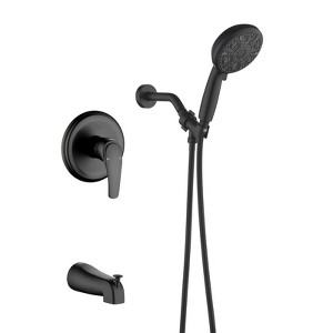Cobbe Single Handle Wall Mount Bathroom Shower Set with 10 Settings Handheld Shower and Tub Spout Matte Black with Valve and 59-Inch Hose - 1 of 4