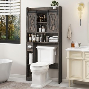 Over The Toilet Storage Cabinet with Sliding Door & Toilet Paper Holder Stand - 1 of 4