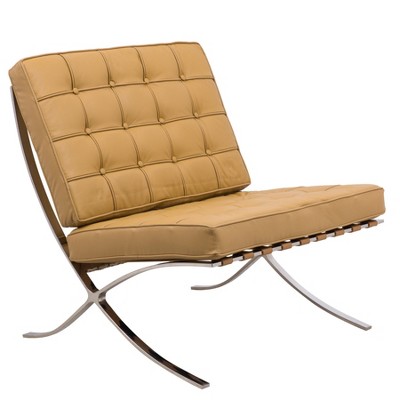 LeisureMod Bellefonte Pavilion Chair - Stainless Steel Frame Accent Chair, Italian Leather Cushions for Living Rooms, Offices, and Lounges