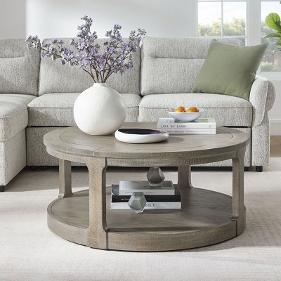 Sapphtopaz 40" Large Curved Coffee Table Wooden Center Coffee Bar with 2-Tier Storage Round Table with Wheels Table for Living Room,Apartment