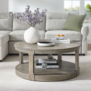 Sapphtopaz 40" Large Curved Coffee Table Wooden Center Coffee Bar with 2-Tier Storage Round Table with Wheels Table for Living Room,Apartment - 1 of 4