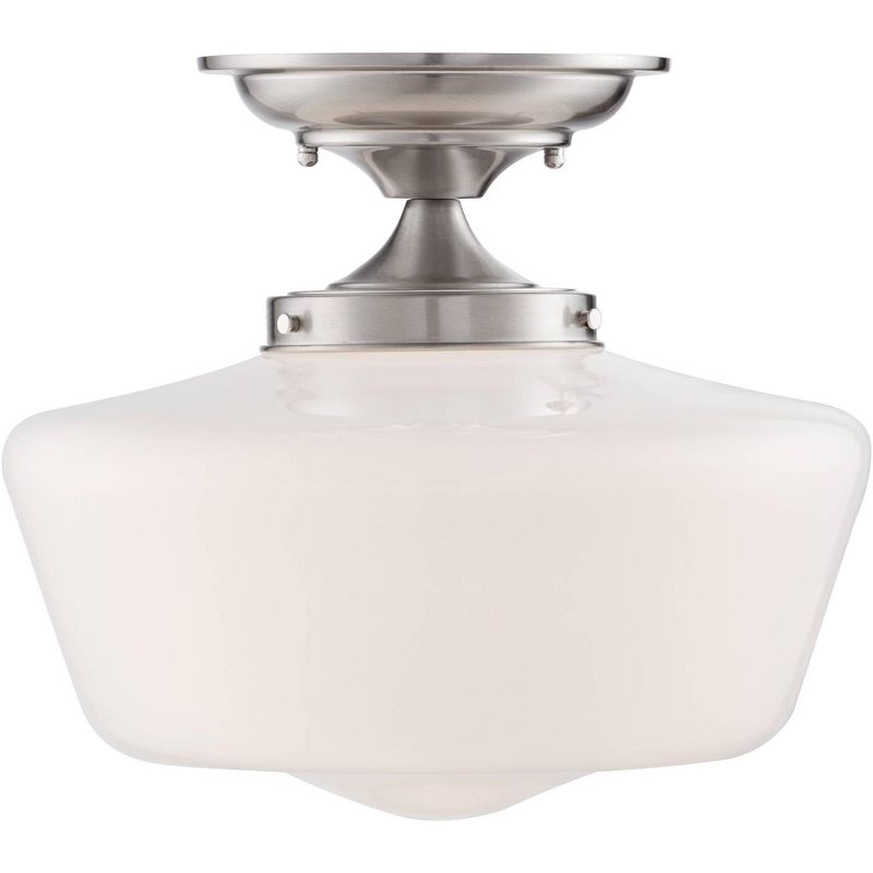 Regency Hill Rustic Farmhouse Ceiling Light Semi Flush Mount Fixture 12" Wide Brushed Nickel Opal White Glass Shade for Bedroom Kitchen Living Room, 5 of 9