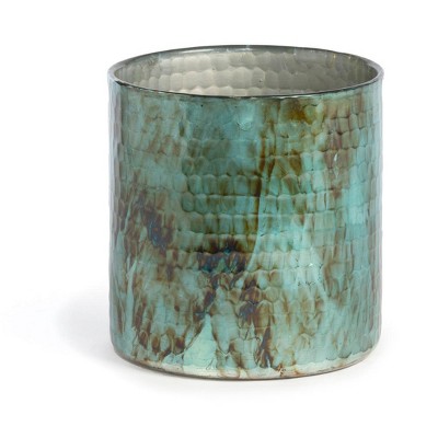 Park Hill Collection Hammered Pattern Glass Hurricane Teal