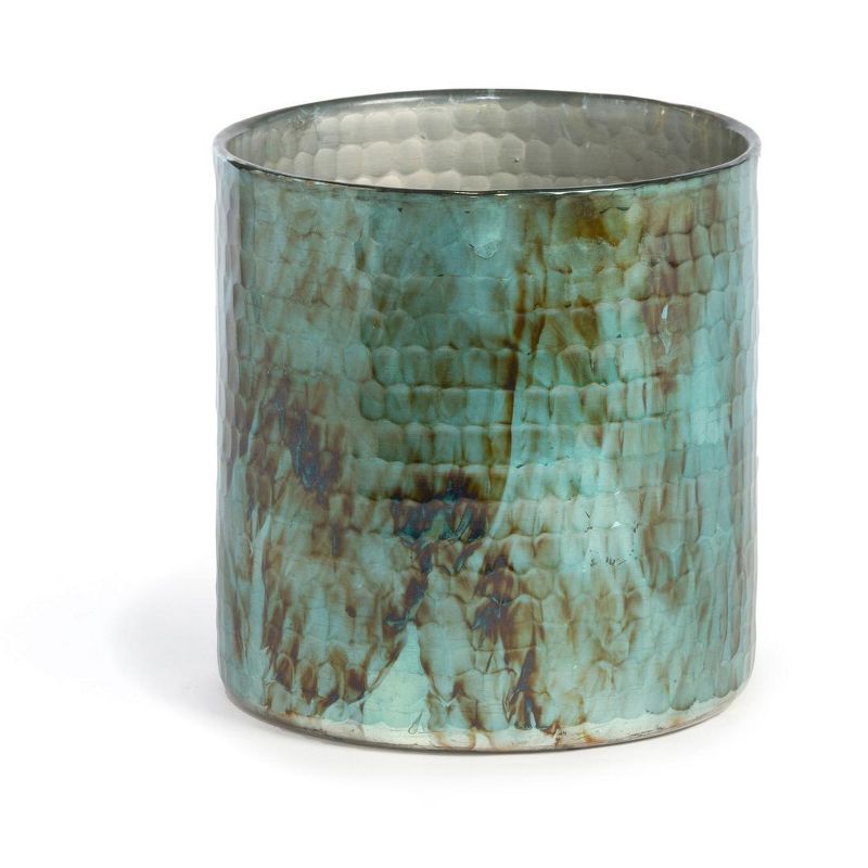 Park Hill Collection Hammered Pattern Glass Hurricane Teal, 1 of 2