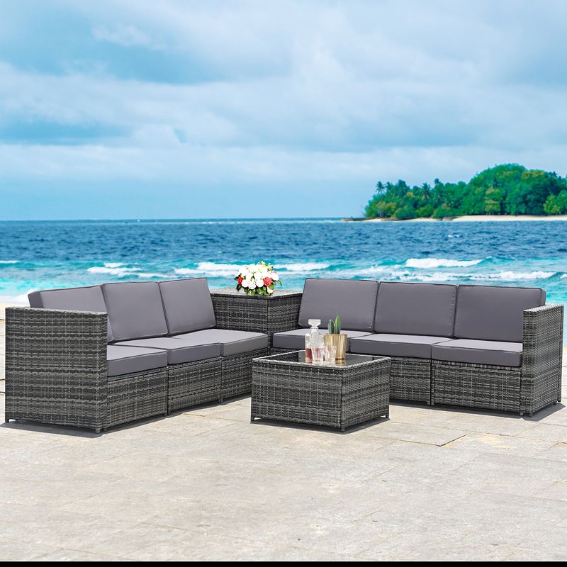 Costway 8 PCS Wicker Sofa Rattan Furniture Set Patio Furniture w/ Storage Table White\ Black\Turquoise\Red, 2 of 11