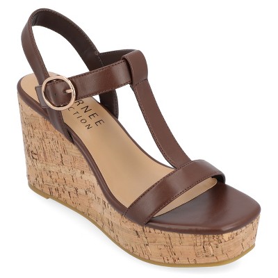 Journee Collection Womens Matildaa Tru Comfort Foam Buckle Platform Wedge  Sandals Brown 9.5