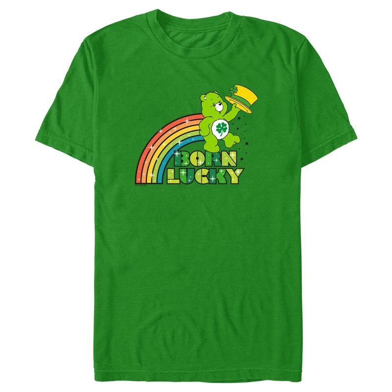 Men's Care Bears St. Patrick's Day Good Luck Bear Born Lucky Rainbow T-Shirt, 1 of 6