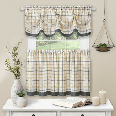 Shabby Lattice Cotton Blend Kitchen Curtain Tier & Valance Set Assorted Colors 