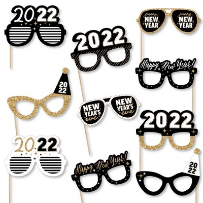 Big Dot of Happiness Hello New Year Glasses - Paper Card Stock 2022 NYE Party Photo Booth Props Kit - 10 Count