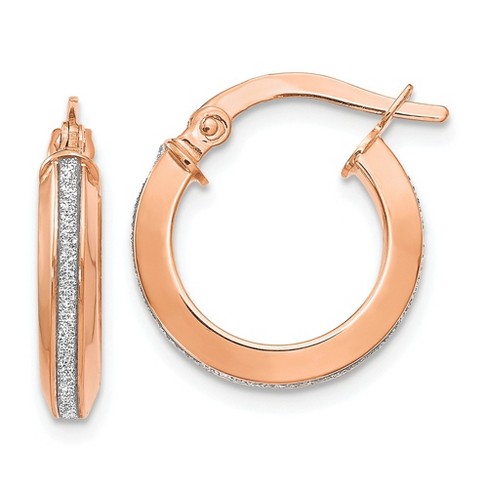 Black Bow Jewelry 3mm Glitter Infused Round Hoop Earrings in 14k Rose Gold, 14mm - image 1 of 3