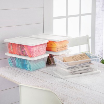 Clear Plastic Stackable Storage Box with White Lid, 14 in