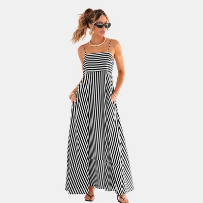Women‘s Striped Spaghetti Strap Maxi Dress with Tiered Skirt - Cupshe