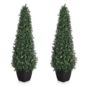 2Pcs Artificial Cedar Topiary Trees for Home Decor 3ft Fake Cypress Trees Potted Faux Evergreen Plants - 1 of 4