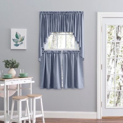 Cornflower Blue Polyester Rod Pocket Swag Curtains 62" x 63"