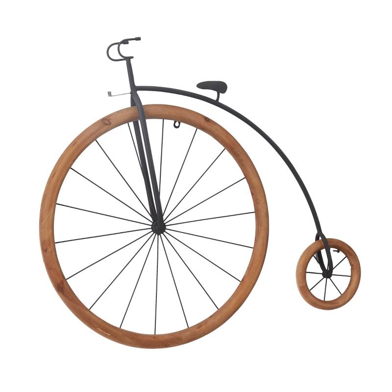 Metal Bike Penny Farthing Wall Decor with Wood Wheels Brown - Olivia &#38; May, 5 of 6