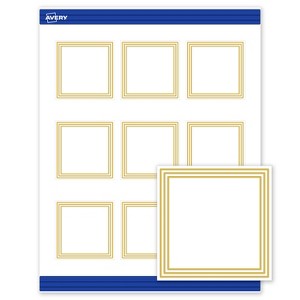 Avery Printable Square Cards, Gold Multi-Lined Border, 2.5" x 2.5", Matte White Square Cards, Laser/Inkjet, 90ct, Great for Business Cards - 1 of 4
