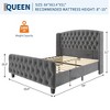 King/ Queen Size Velvet Upholstered Bed Frame with Wingback Headboard, Upholstered Platform Bed with Button Tufted Design | No Box Spring Needed - 2 of 4