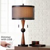 Franklin Iron Works Rustic Industrial Table Lamp with USB Charging Port 29.75" Tall Bronze Metal Cherry Wood Double Drum Shade Living Room - 2 of 4