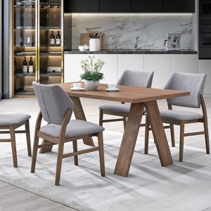 GDFStudio Cira Contemporary Rubberwood 5 Piece Dining Set with Linen Upholstered Chairs - 1 of 4
