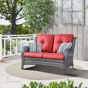 POCASSY 52.77" Wide Outdoor Wicker Loveseat With Cushions - 1 of 4