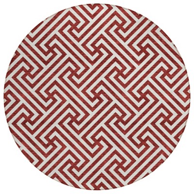 Merlot And Ivory Geometric Washable Indoor Outdoor Area Rug