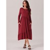 Seta T Women's Fall Long Sleeve Crewneck Pleated Tiered Swing Midi Dress with Pockets - 3 of 4
