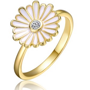 Guili 14k Gold Plated Daisy Flower Ring with White Enamel & Cubic Zirconia, a Dainty and Charming Piece for Teens and Young Adults to Adore, Size 6-8 - 1 of 4