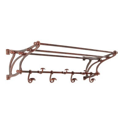 43" x 14" Vintage inspired Copper Wall Shelf with Wall Hooks - Olivia & May