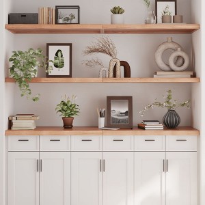 vidaXL Wall Shelf Light Brown 70.9 in.x19.7 in.x(0.8 in.-1.6 in.) Treated Solid Wood Oak - 1 of 4