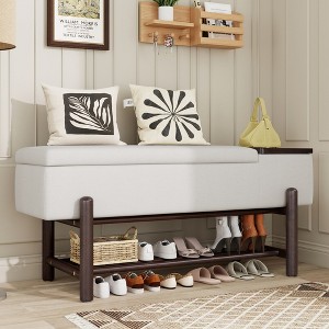 Whisen Farmhouse Upholstered Storage Bench & Modern Entryway Bench with Hidden Compartment - 1 of 4