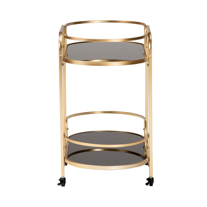 Baxton Studio Leighton Contemporary Glam and Luxe Gold Metal and Tempered Glass 2-Tier Wine Cart, 4 of 8