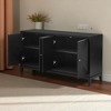 4-Door Storage Sideboard Buffet with Vertical Line Design, Adjustable Shelves & Metal Handles, MDF Cabinet for Dining Room, Kitchen, or Living Space - 3 of 4