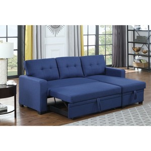 FONTOI Pull out Sectional Sofas, Reversible Sleeper Sectional Sofa with Storage Chaise and Removable Back Cushions, Blue, 82"*34.5"*53" - 1 of 4