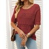 Womens Summer Tops Round Neck Lace Short Sleeve Casual Knit Top Blouse - 3 of 4