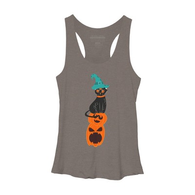 Women's Design By Humans Halloween Pumpkins and Witch Cat By famenxt Racerback Tank Top