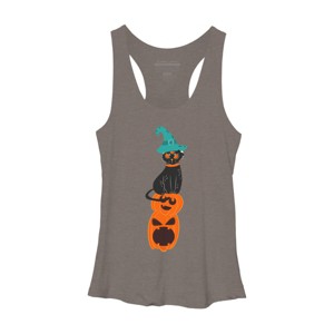 Women's Design By Humans Halloween Pumpkins and Witch Cat By famenxt Racerback Tank Top - 1 of 3
